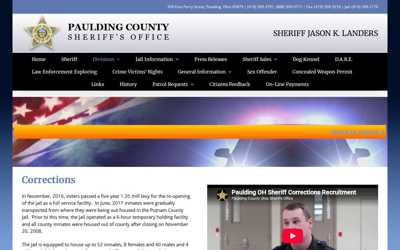 Paulding County Jail release records and corrections division information