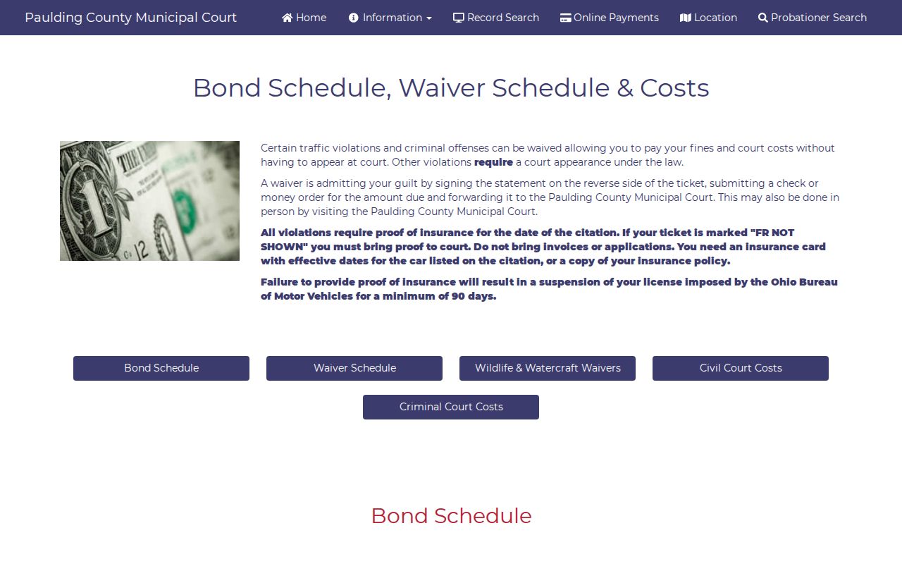 Paulding County misdemeanor bond schedule related to a 24-hour release