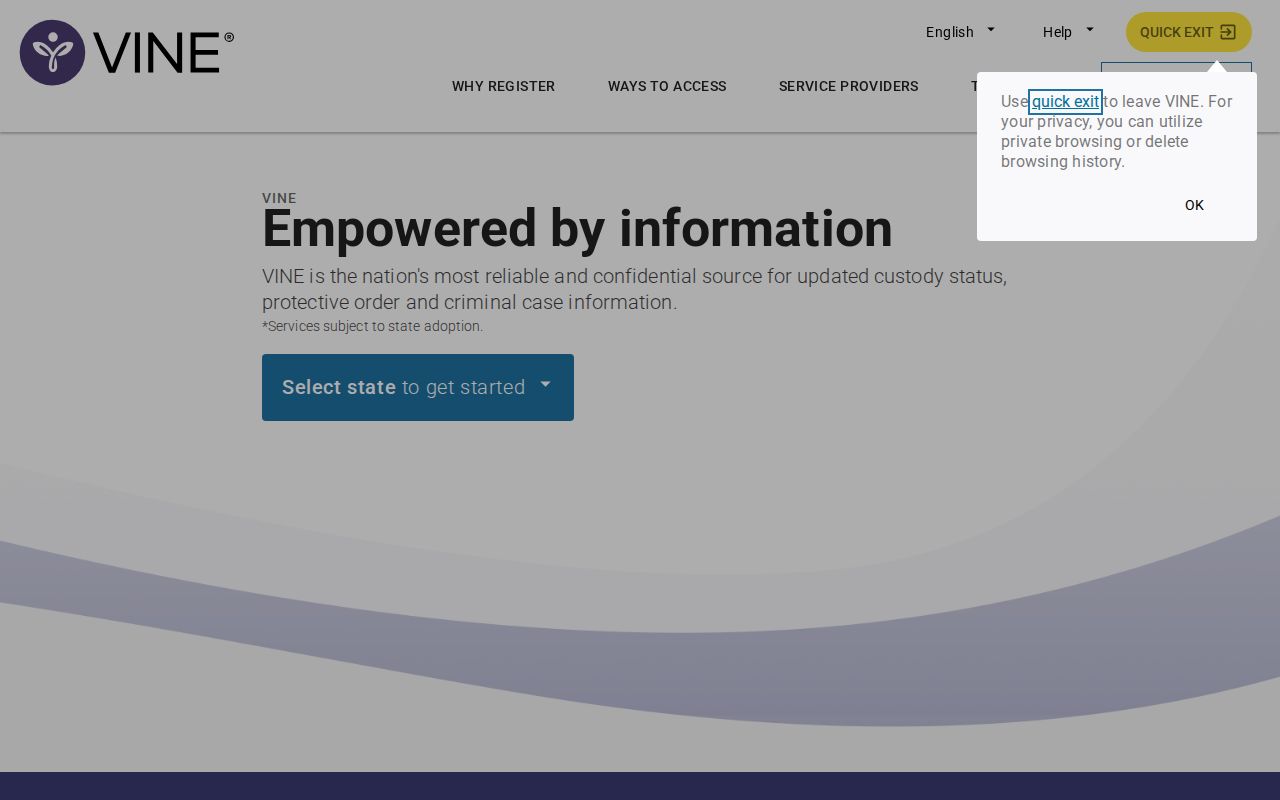 Ohio VINELink screen for a Paulding County inmate release check