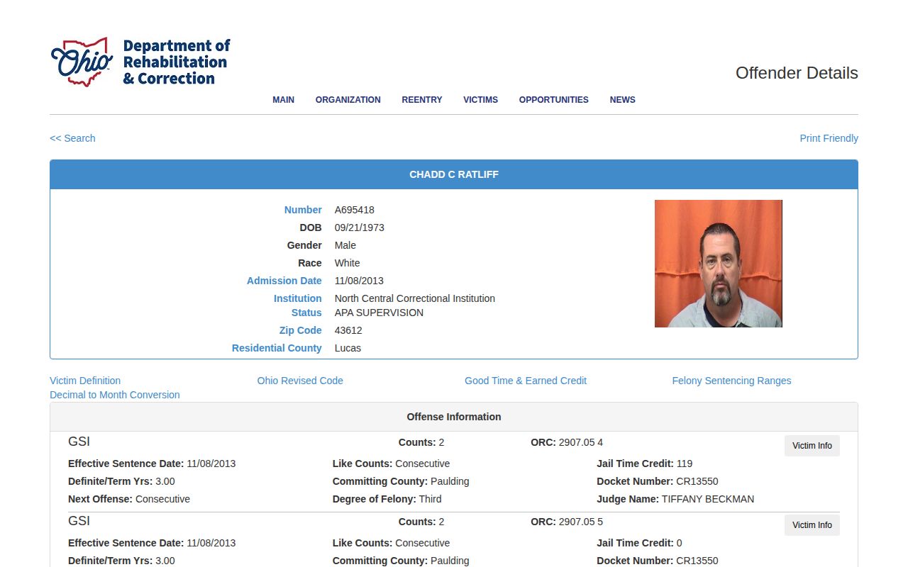 Paulding County APA supervision record showing release and office fields